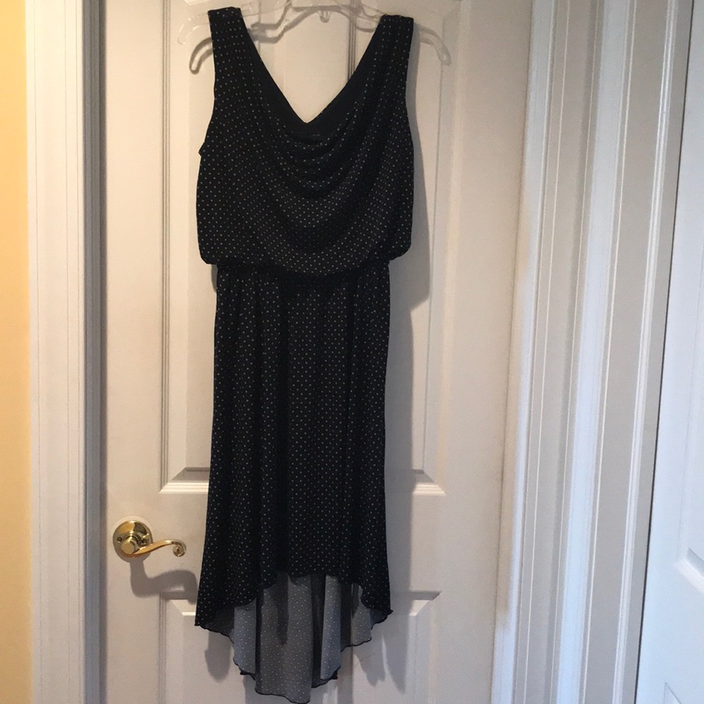 Navy with tan polka dots hi low dress